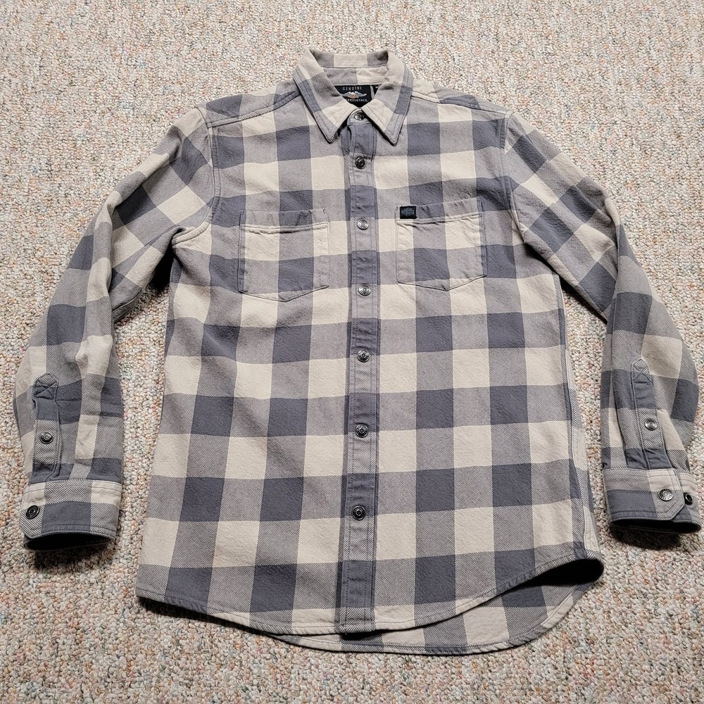 Harley Davidson Shirt Men Medium Grey Plaid Flannel Snap Button Motorcycle Rider